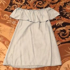 Light blue “denim” off the shoulder flowy dress